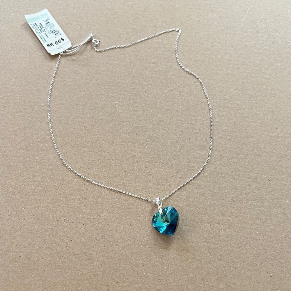 Swarovski Silver Necklace with Teal Heart Pendant